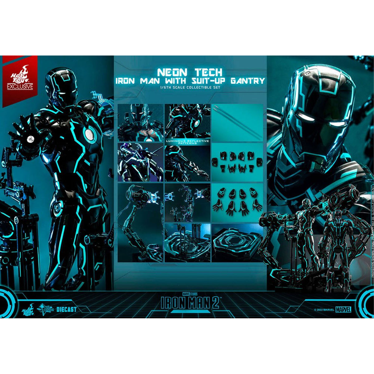 Iron Man 2 1/6 Neon Tech Iron Man with Suit-Up Gantry -Action Figuuri