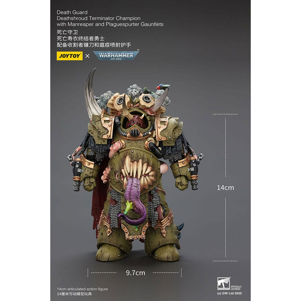 Warhammer 40k 1/18 Death Guard Deathshroud Terminator 1 with Manreaper and Plaguespurter Gauntlet -Action Figure